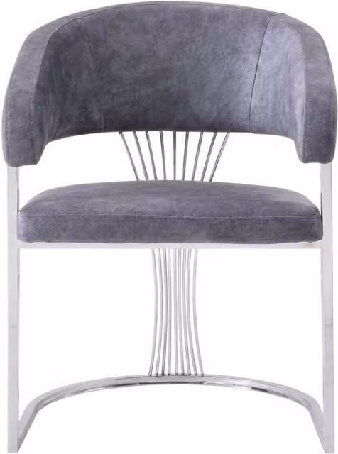 HOME LUXE INTERIOR Grey Porado Leatheraire Dining Chair with Silver Metal Frame – 1