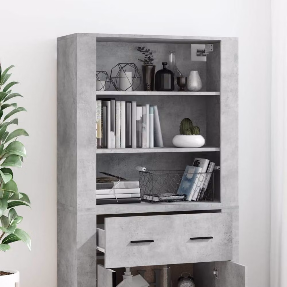 Berkfield Home Modern Wall Mounted Highboard in Concrete Grey Matt MDF – 2