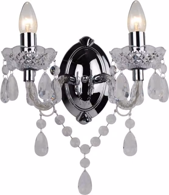 First Choice Lighting Marie Therese Style Clear Acrylic and Chrome 2 x 40W Wall Light