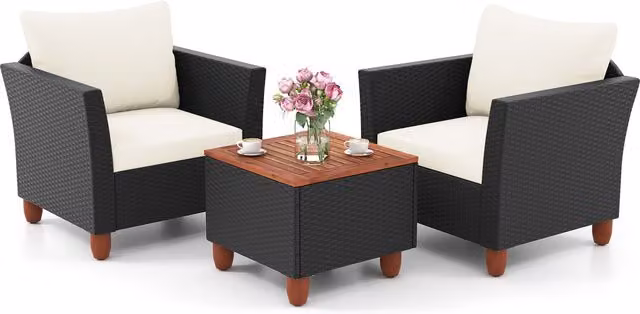 Costway 3 Piece Modern White Rattan Patio and Porch Furniture Set