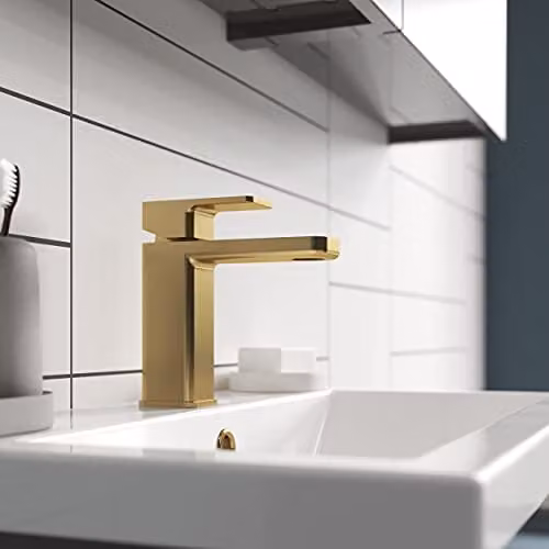 nuie WIN805 Windon Modern Bathroom Square Mono Basin Mixer Tap with Single Lever Handle and Push Button Waste, Brushed Brass – 2