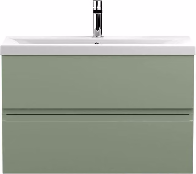 Balterley Mavesyn 2 Drawer Wall Hung Vanity Basin Unit, Satin Green, Width: 80 cm