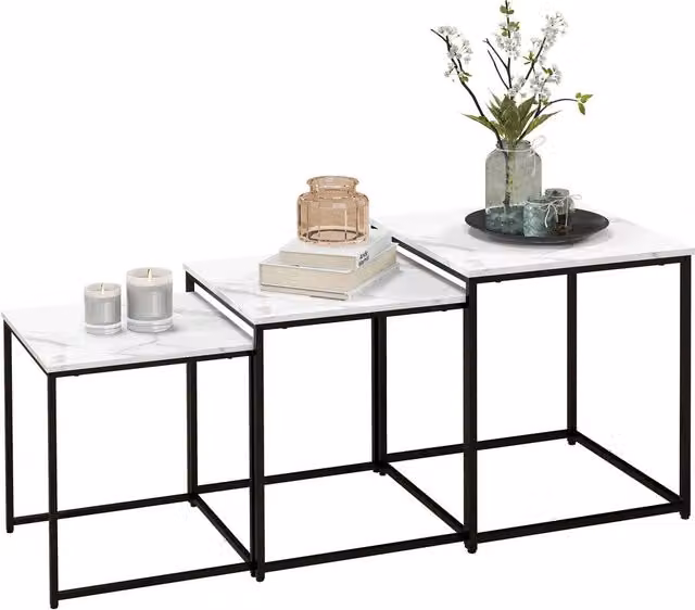 HOMCOM Set of 3 Nesting Coffee Tables in White Glossy Finish