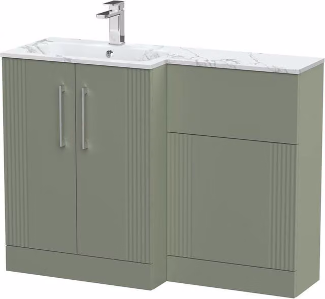 Balterley Belvide Green 2 Door Freestanding WC Vanity Unit with Carrera Stone Basin, Left Hand, Width: 110 cm – 1