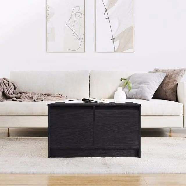 Berkfield Home Decorative Coffee Table with Drawers, Black Oak, W/D/H: 70.5 x 70 x 40 cm