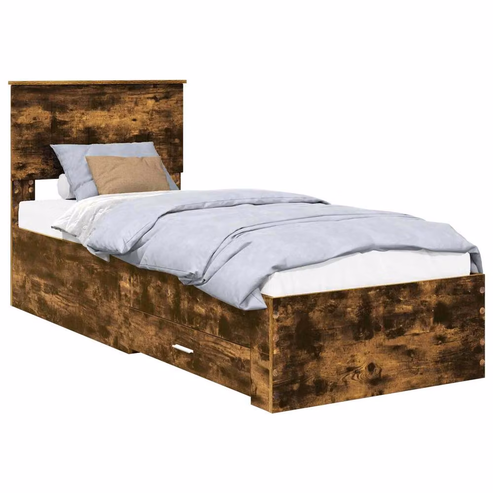 Berkfield Home Modern Bed Frame in Smoked Oak and Silver, W: 75 cm x L: 190 cm – 2