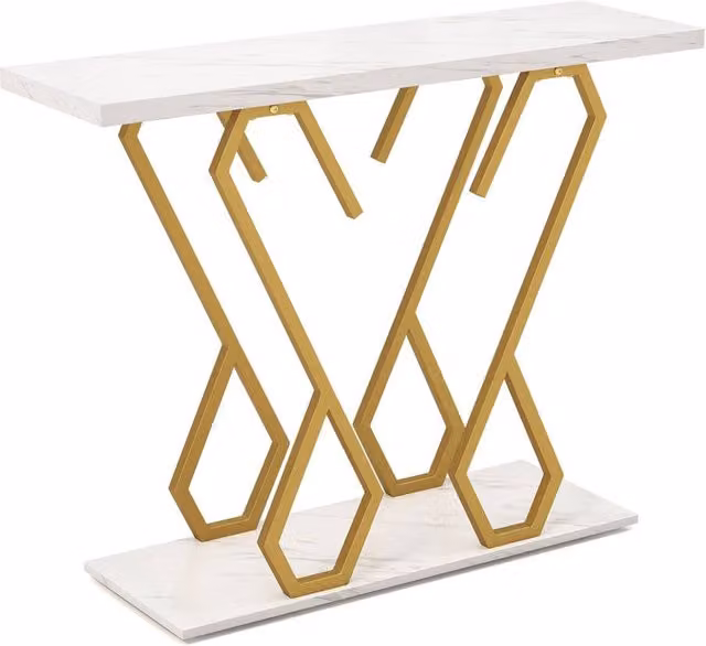 Costway Modern Faux Marble Console Table in White