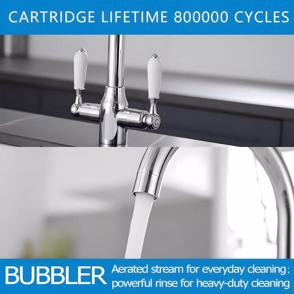 Heable Chrome Dual-Lever Ceramic Disc Kitchen Mixer Tap with Swivel Spout in Silver – 2