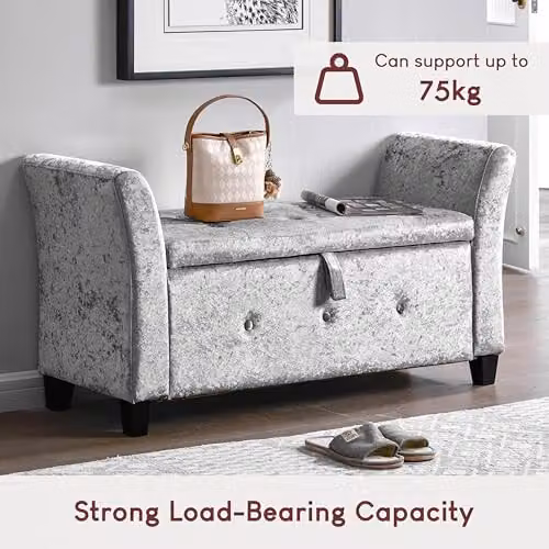Vida Designs Seville Silver Velvet Fabric Storage Ottoman, W/D/H: 120 x 45 x 60 cm – 4