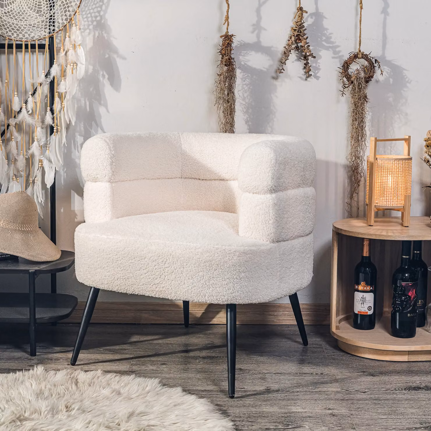 Nordlys Scandinavian Design Bouclé Fabric Lounge Chair with Metal Legs in White – 2