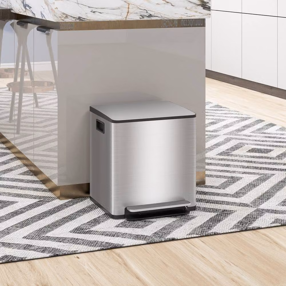 STILVORA Dual Compartment Stainless Steel Kitchen Bin with Pedal Lid and Soft Close Mechanism, Silver – 2