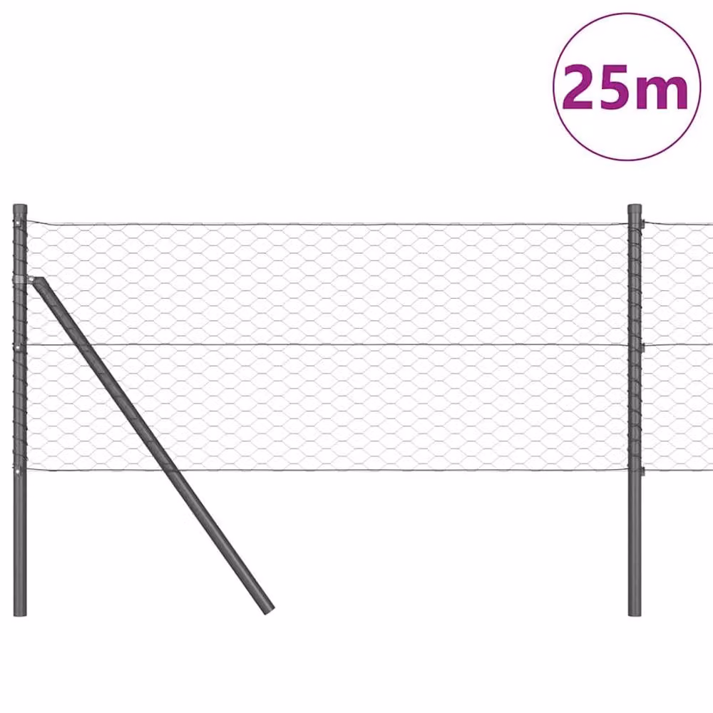 Berkfield Home Grey Powder-Coated Steel Hexagon Fence, H: 60 cm x W: 25 m – 3