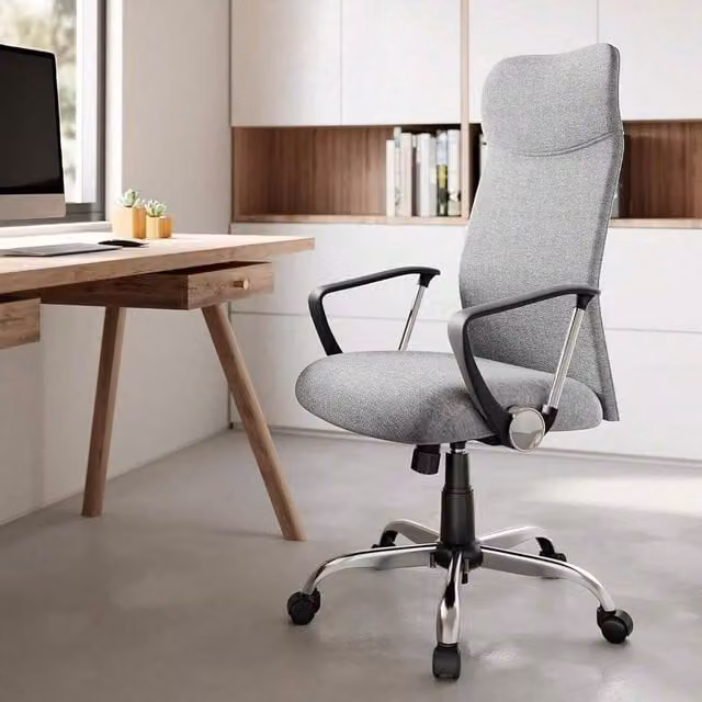 SONGMICS Ergonomic Grey Fabric Office Chair with Headrest and Armrests