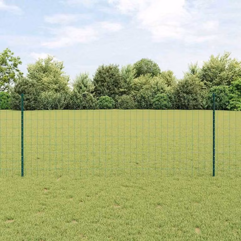 Berkfield Home Euro Fence Green PVC Coated Steel with 11 U-Profile Posts, 1 x 25 m