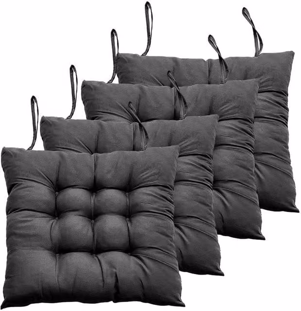 NESTLUNE 4 Pack Tie-On Rectangular Seat Cushions for Indoor and Outdoor Dining in Black, W: 100 cm, L: 190 cm – 1