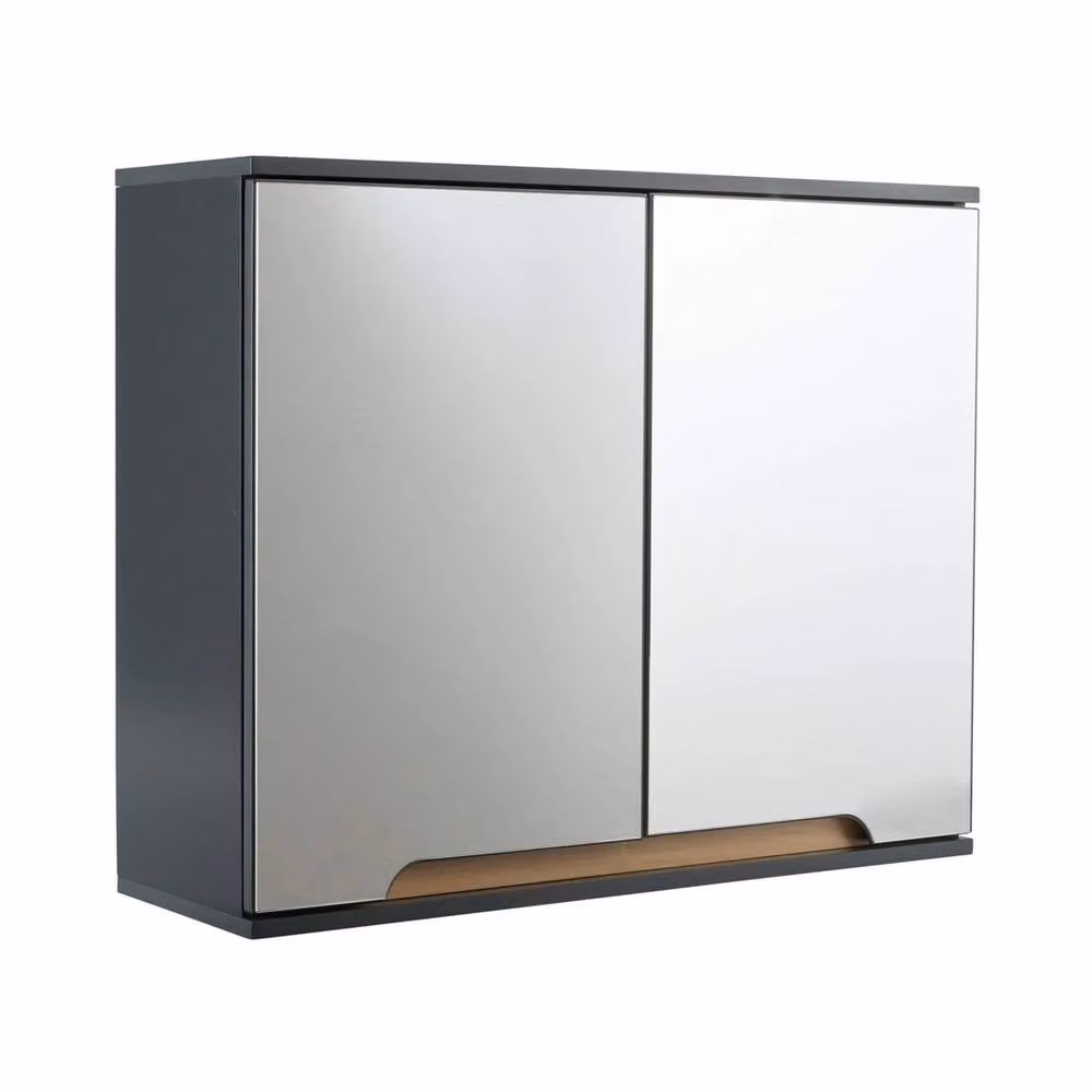 SPETLEK Modern Wall Mounted Grey Bathroom Cabinet with Mirrored Glass Doors – 3