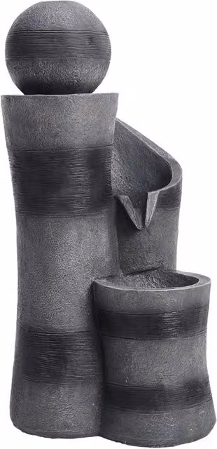 Breeins Modern Freestanding Outdoor Water Fountain Decor with Solar-Powered Light in Grey Stone
