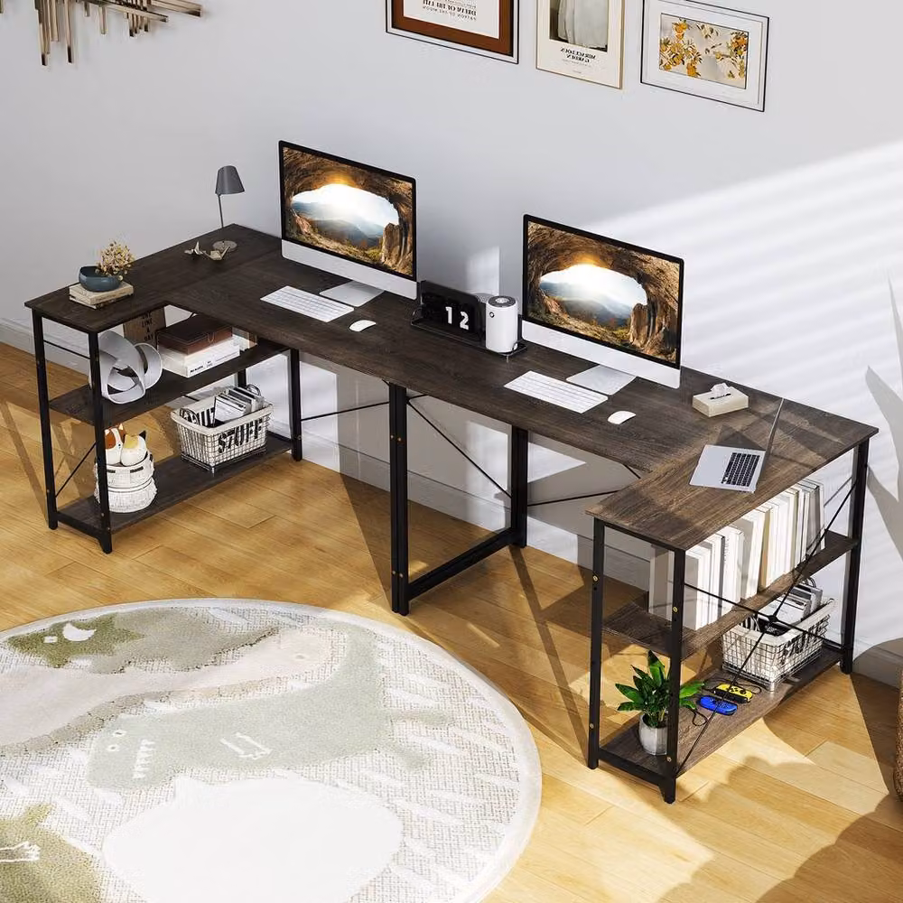 EONLION L-shaped Corner Computer Desk in Brown – 3