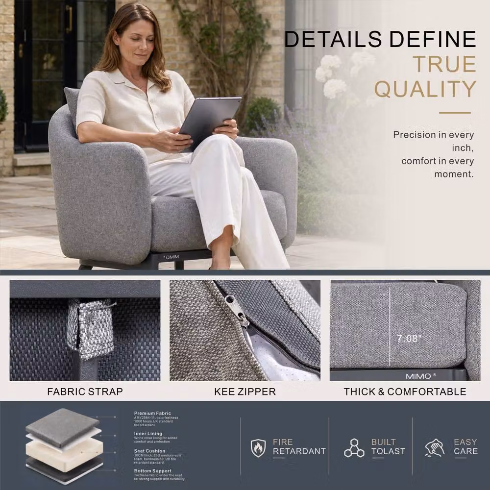 Mimo Full Aluminium Single Sofa in Grey with Loose Cushion – 3