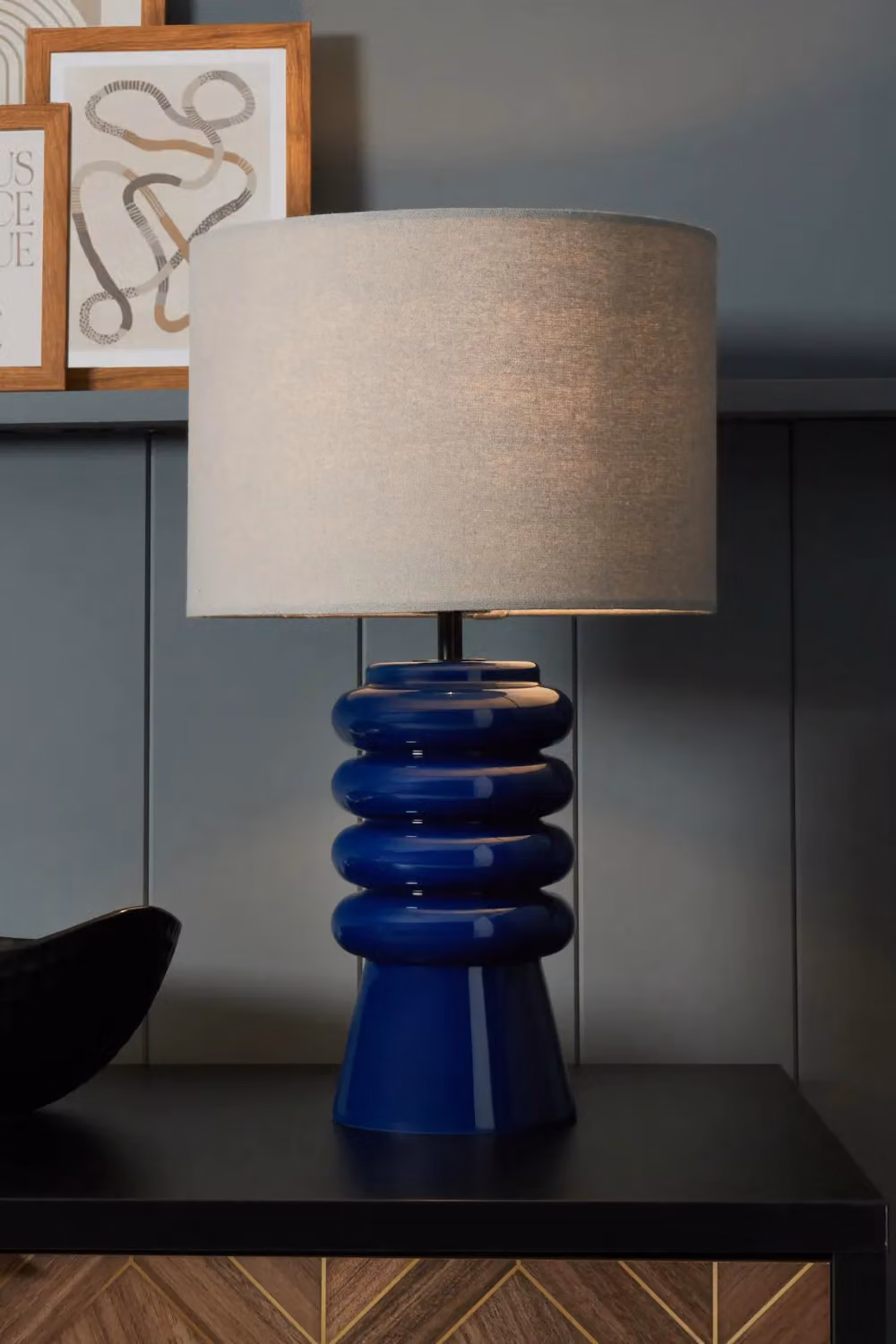 BHS Lighting Rahya Ribbed Blue Transparent Glass Table Lamp – 2