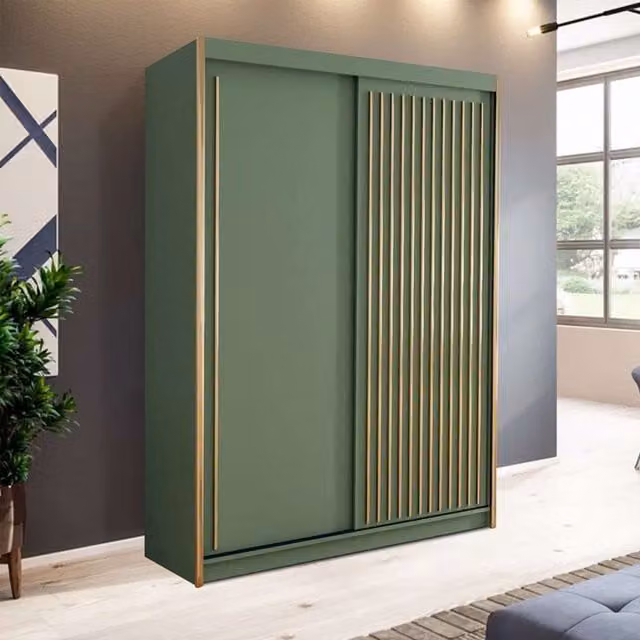 Sliding Wardrobes 4U Modern Double Sliding Wardrobe in Green, W: 150 cm, D: 62 cm, H: 217 cm