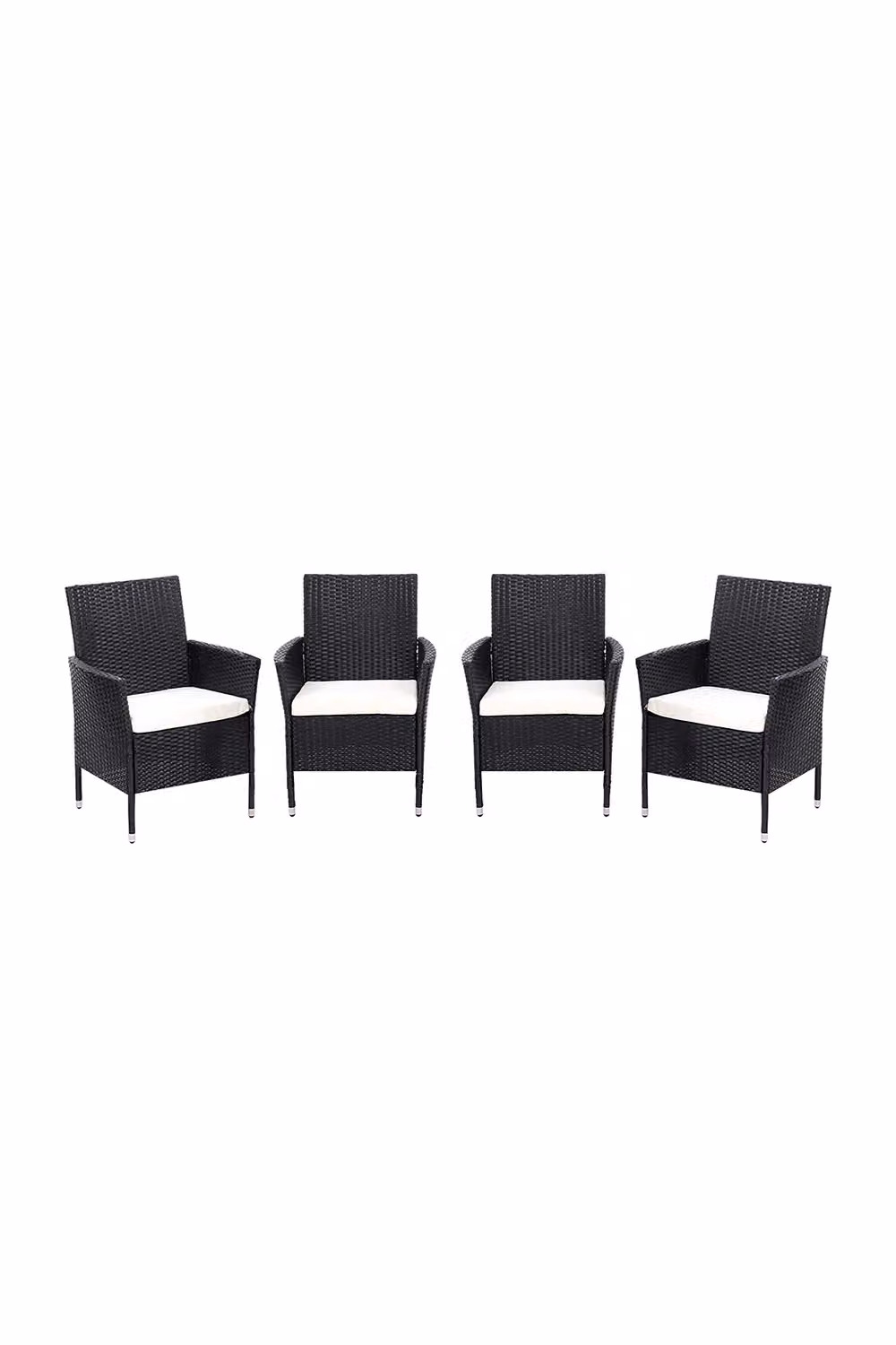 Living and Home Set of 4 Black Polyrattan Garden Chairs with Armrests and Cushions – 3