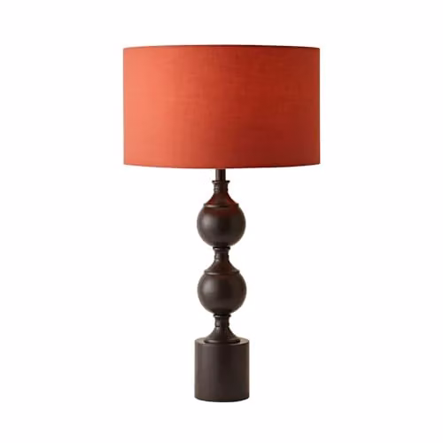 ValueLights Declan Metal Candlestick Table Lamp with Rust Red Fabric Drum Shade and Bulb, H: 61.0 cm, W: 35.0 cm, D: 35.0 cm – 2