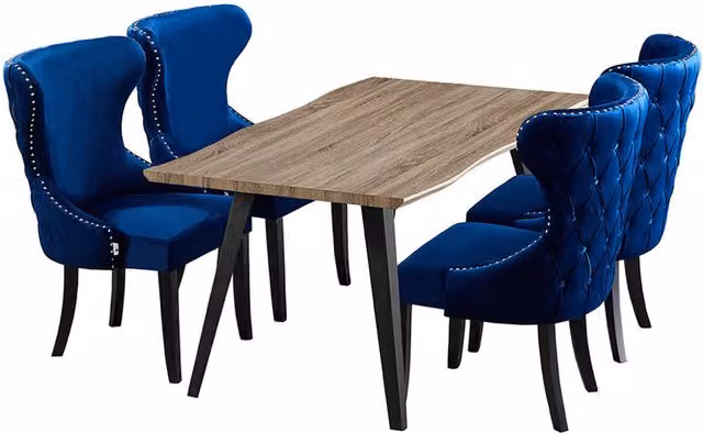 Mayfair Rocco Minimalist Rectangular Wood Dining Set with 4 Chairs in Blue and Black