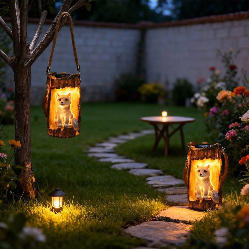Quipulse Style 4 Solar-Powered Simulated Tree-Stump Decorative Hanging Lamp in Brown and Multicolour – 2