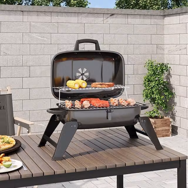 Breeins Black Metal Tabletop Portable Charcoal BBQ Grill