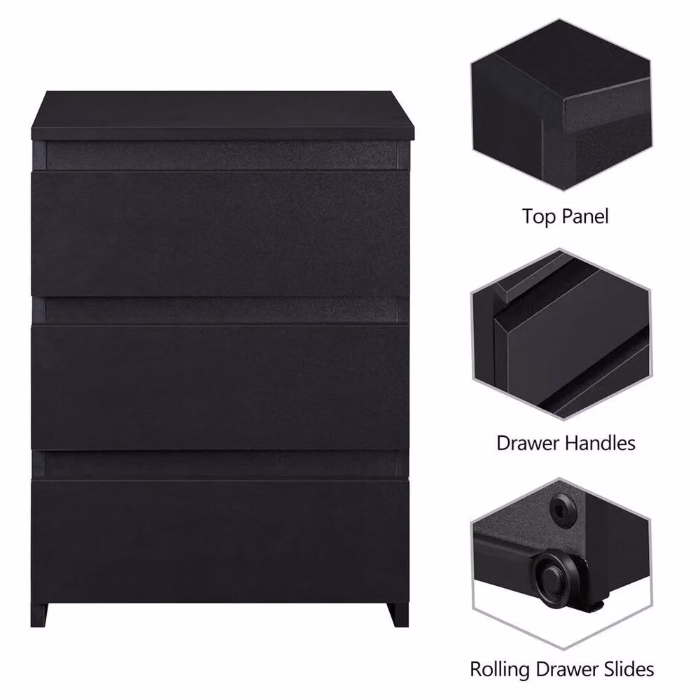 EONLION 3 Drawer Vertical Bedside Table in Black – 3