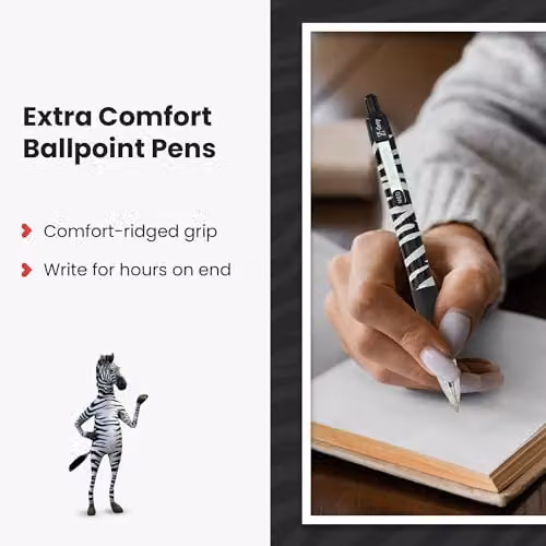 Zebra Z Grip Retractable Ballpoint Pens with Animal Design, Black Ink, 3 Pack – 3