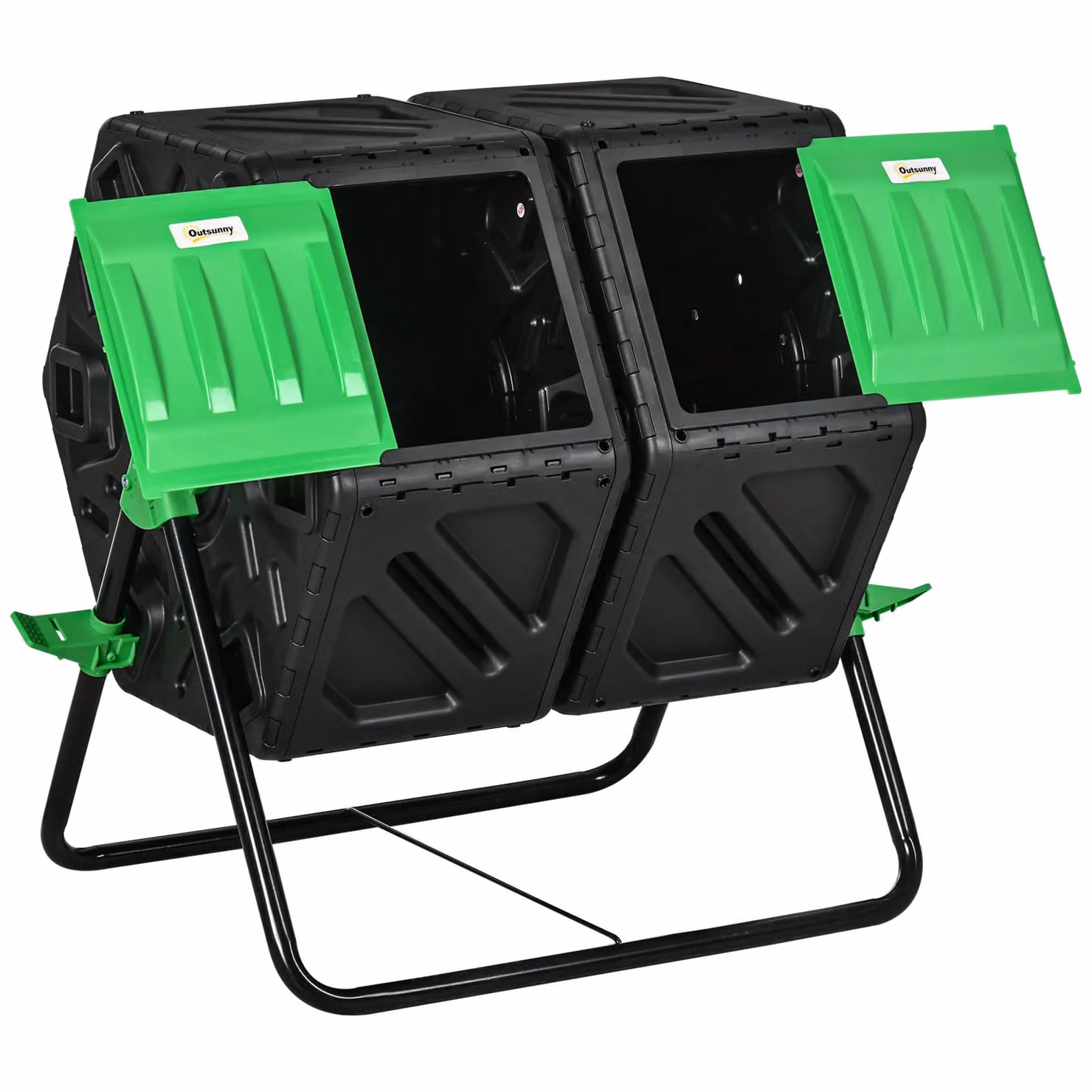 Outsunny Dual Chamber Rotating Garden Compost Bin, 130L, Green – 11