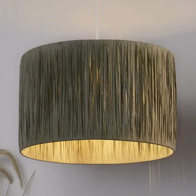 Lighting Collection Raffia Easy Fit Cylinder Lampshade in Sage Green, Diameter: 35 cm – 1