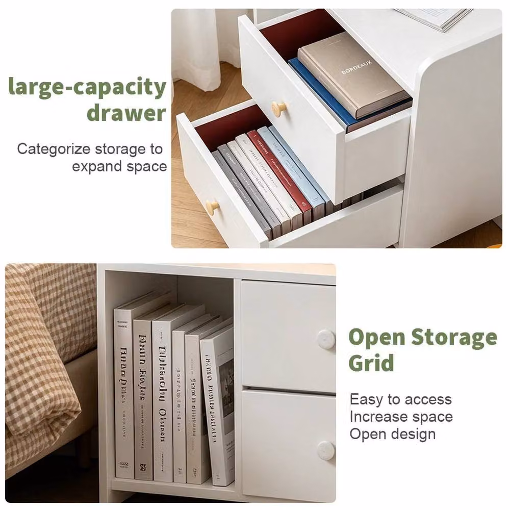 FLAVORA Modern White Bedside Table with Drawers – 3