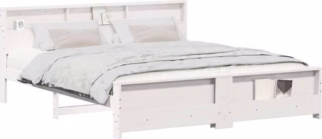 Berkfield Home Modern Bed Frame with Headboard in White Solid Pine Wood W/D/H: 180 x 200 x 82 cm