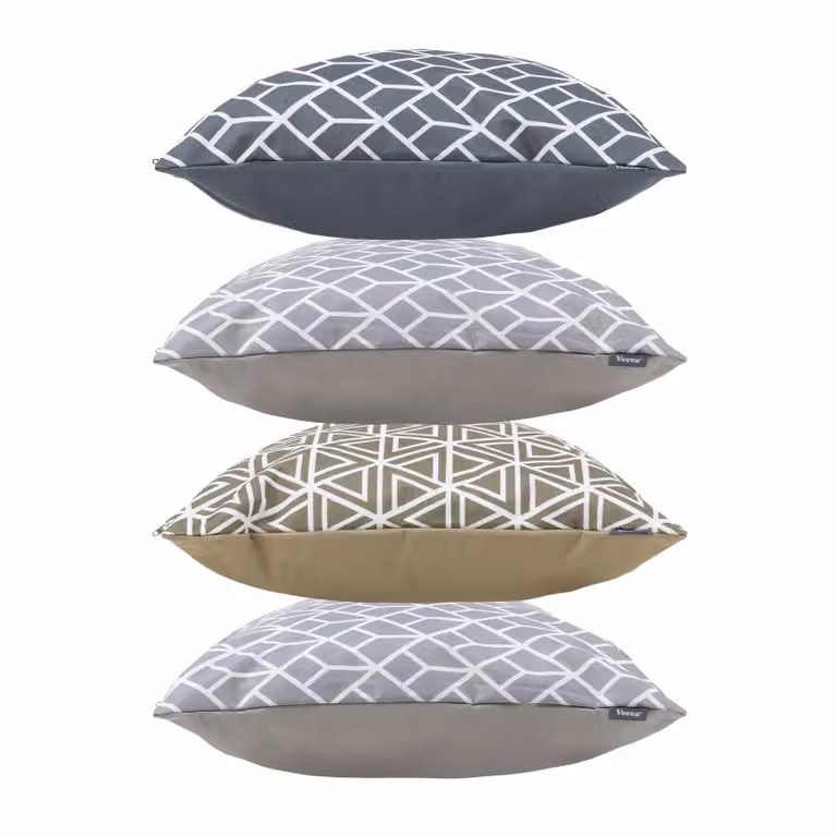 icon Set of 4 Grey and Multicolour Geometric Waterproof Square Outdoor and Indoor Cushions, W/D/H: 43 x 43 x 43 cm