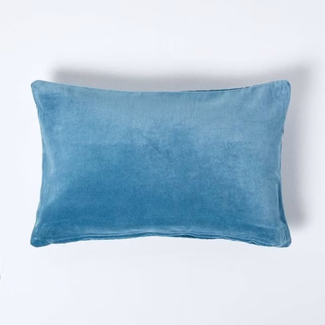 Homescapes Velvet Cushion Cover in Blue and Orange, 50 x 50 cm