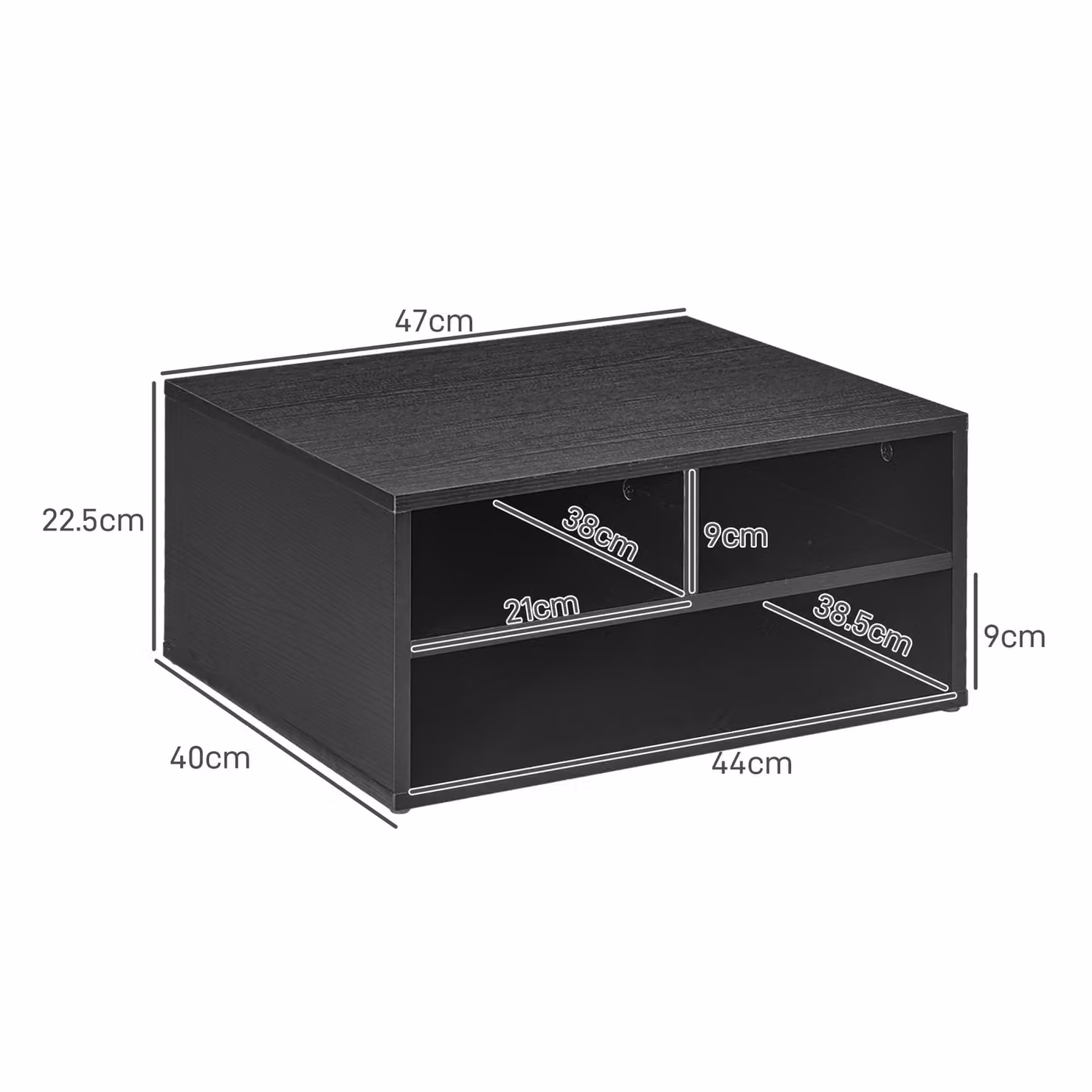 HOMCOM Black 2-Tier Desktop Printer Stand and Desk Organiser with 3 Open Compartments for your Home Office – 3