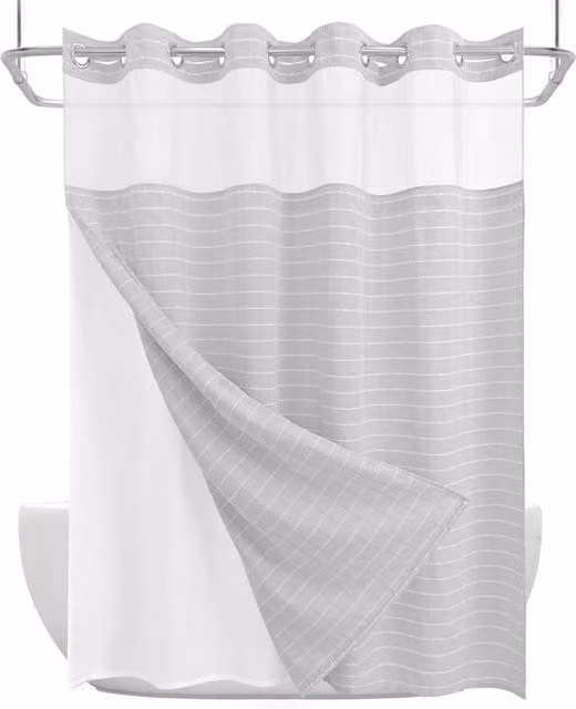 DRIFTED ROOT Grey Jacquard Water-Repellent Polyester Shower Curtain with Snap-in Liner