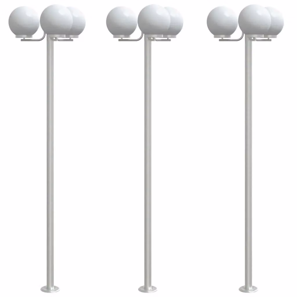 Berkfield Home Set of 3 Silver Stainless Steel Outdoor Floor Lamps, Height: 215 cm – 2