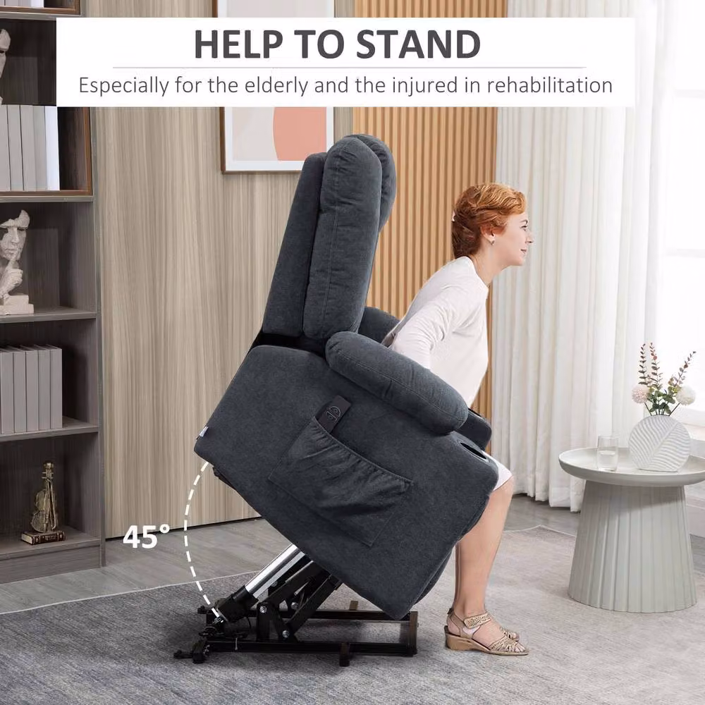 STILVORA Grey Fabric Riser Recliner Armchair with Cup Holders and Powered Lift Assist – 5