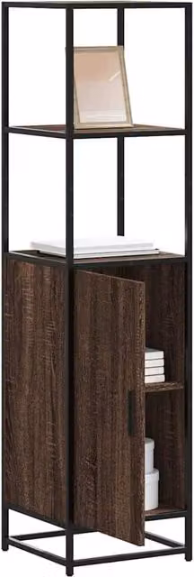 Berkfield Home Brown Oak Highboard with Metal Accents, W/D/H: 35.5 x 35.5 x 139 cm