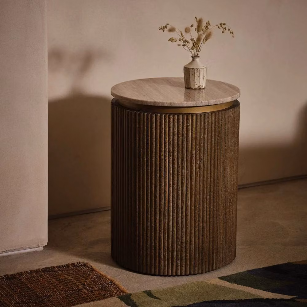 Atkin & Thyme Rondo Marble Side Table in Brown with Mango Wood and Stone
