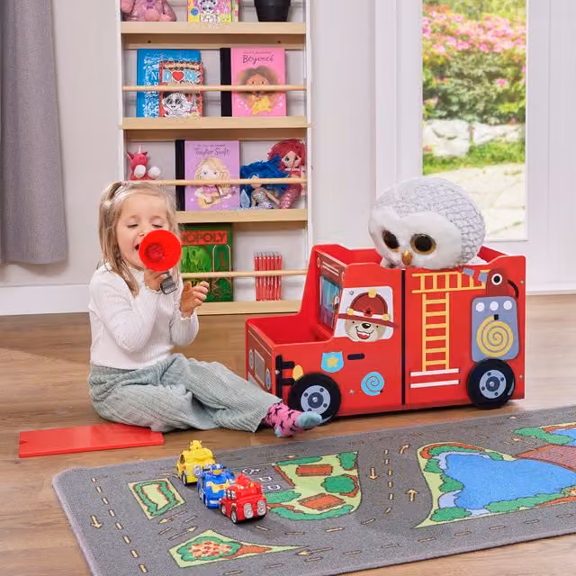 Liberty House Toys Red Lacquered Wooden Kids Fire Engine Toy Box