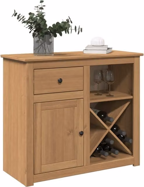 Berkfield Home Panama Sideboard with Drawer in Brown Solid Pine Wood, W/D/H: 93 x 40 x 80 cm