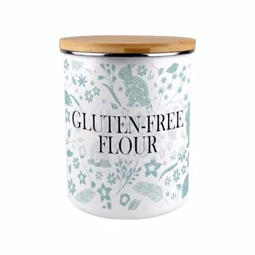 Purely Home Green Rabbits Enamel Flour Canister with Bamboo Lid, 2.7 l