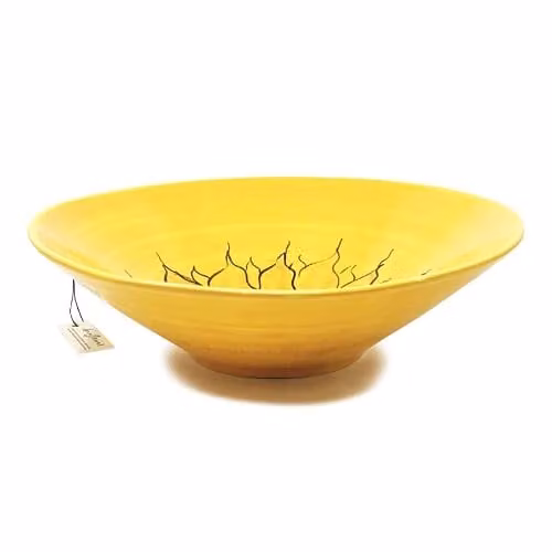 Verano Spanish Ceramics Hand Painted Sunflower Decorative Large Conical Salad Bowl, White and Yellow, W: 37 cm, H: 11 cm – 1
