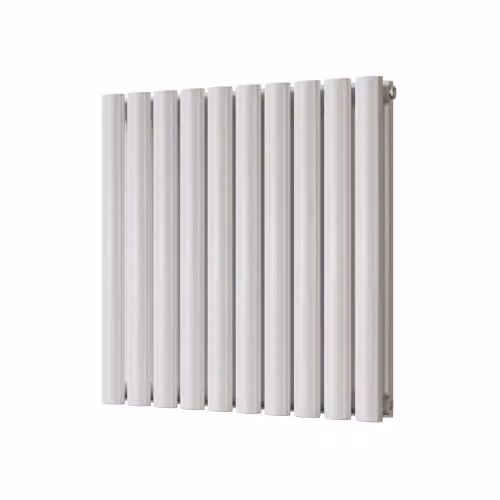 UK Radiators Omeara White Elliptical Tube Horizontal Designer Radiator, H: 60.0 cm, W: 58.0 cm