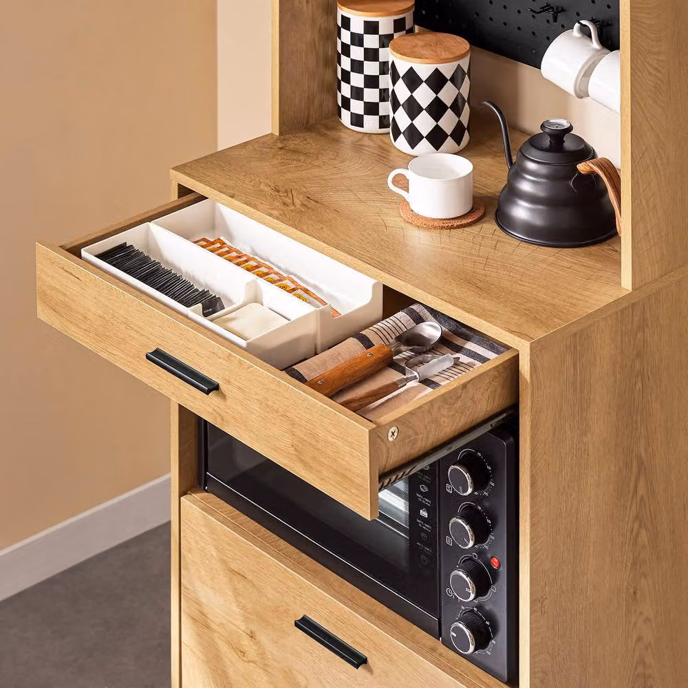 SoBuy Modern Space-Saving Kitchen Sideboard with Pegboard Back in Light Oak – 7